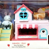 Huitich imaginative play rabbit park set with pink villa, white rabbit figure, and colorful accessories